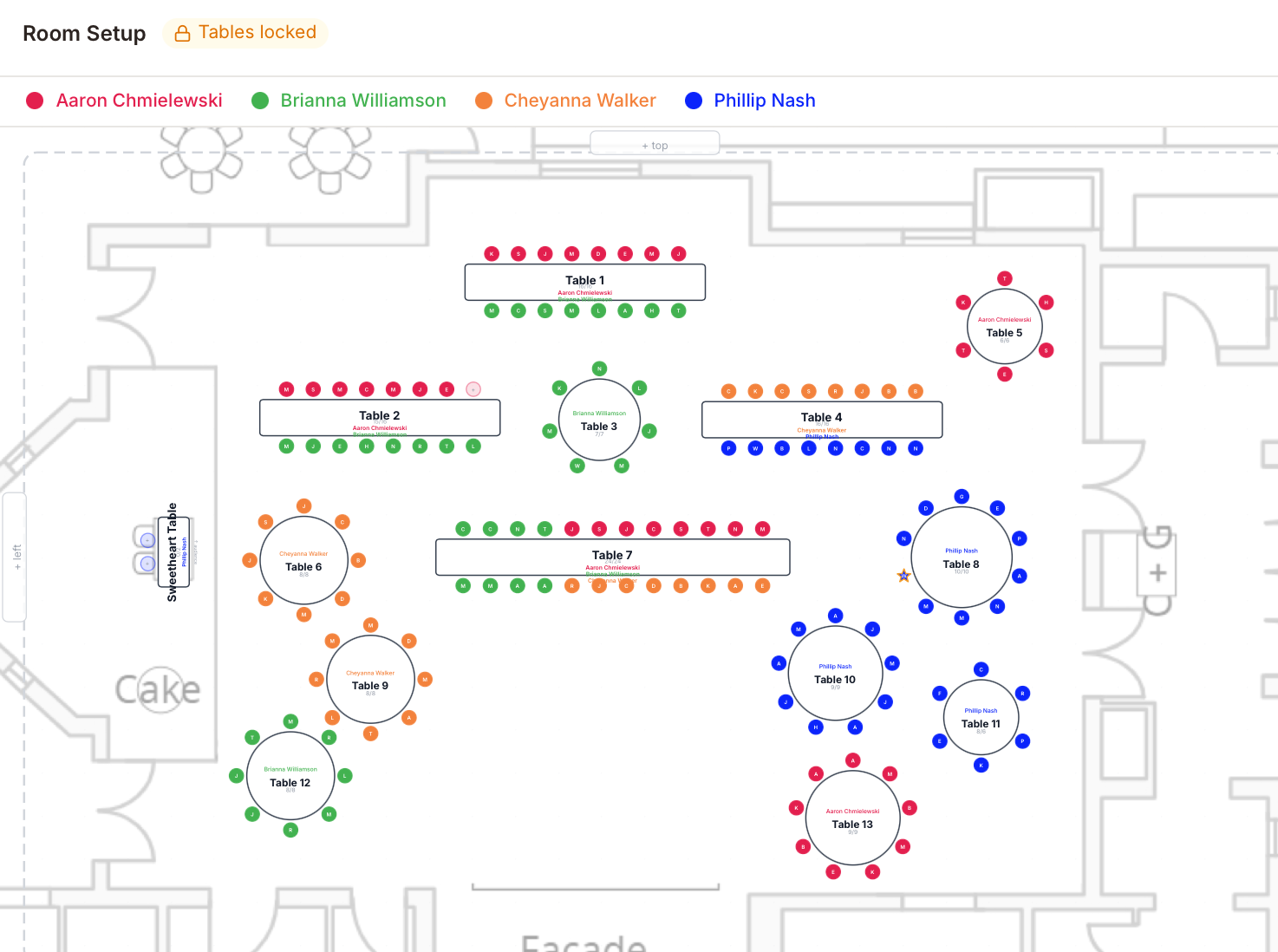 REUX room setup floor plan with server assignments